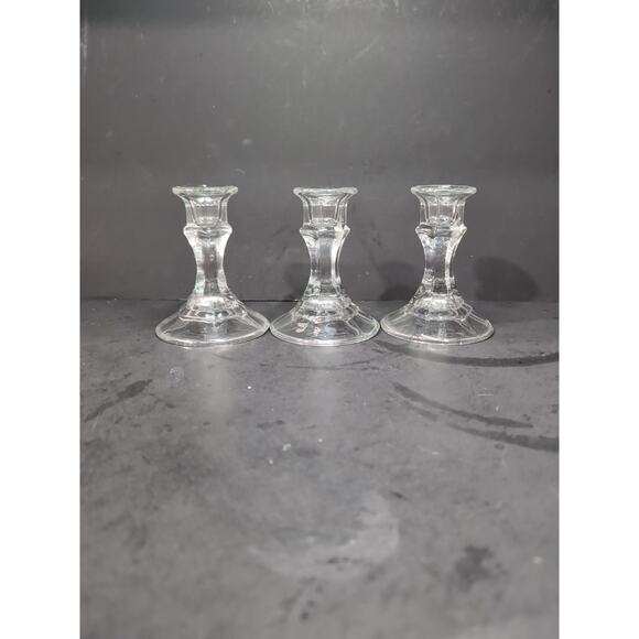 Glass Candlestick Set of 3, Pillar Candleholders, Holders, Vintage Table Decor - Picture 3 of 9